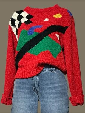 Vintage 80s Chaus Abstract Geometric Memphis Sweater S